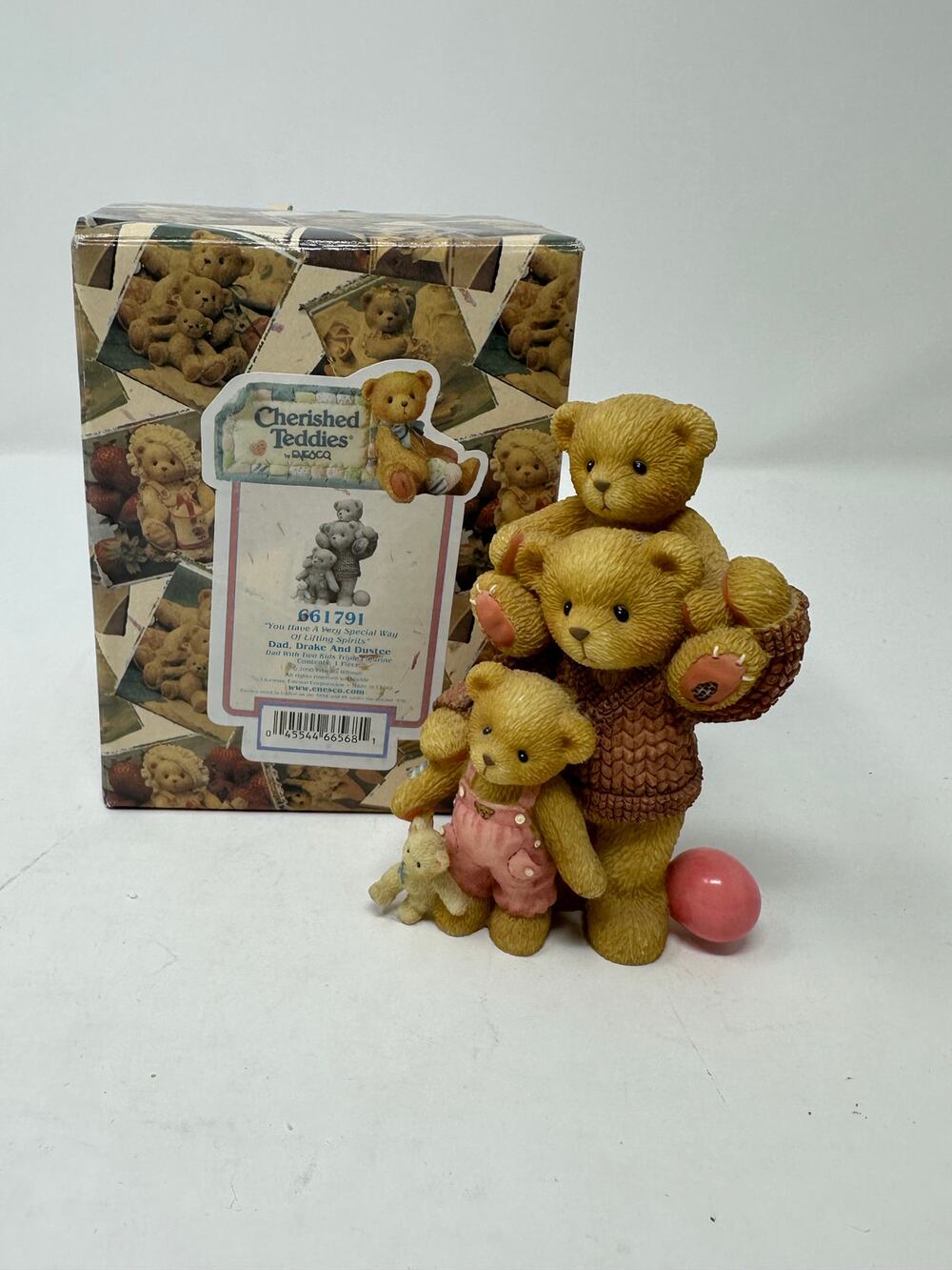 ENESCO Cherished Teddies '00 "Dad, Drake and Dustee" Dad Two Kids Bear Figurine